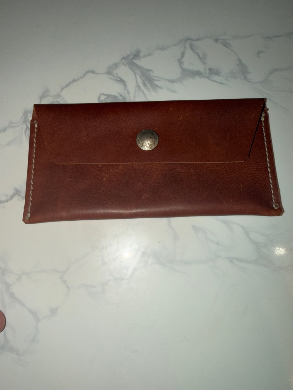 Women’s Brown Long Leather Wallet with Indian Head Snap Closure